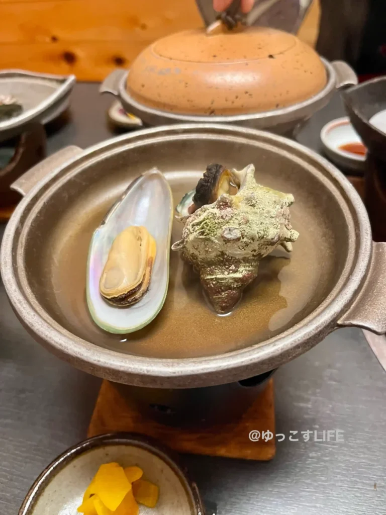味の宿みち潮の夕食のムール貝とサザエ